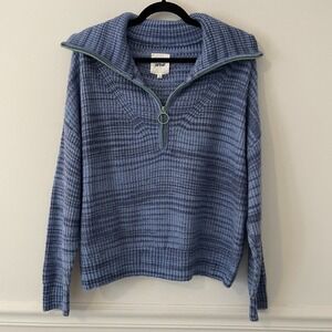 Aerie Chunky Knit 1/4 Zip Pullover Sweater Blue‎ Size L O-Ring Oversized Slouchy